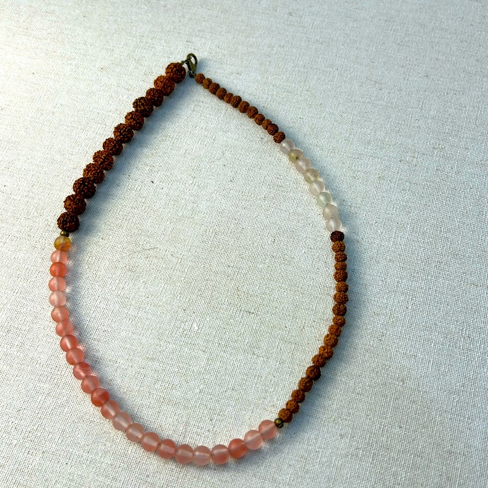 Rudraksha seeds and pink and white morganite Necklace